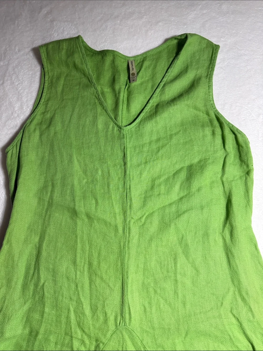 Khangura Bohemian Linen Sleeveless Green Maxi Dress with Gathered Flared Skirt - Picture 3 of 10